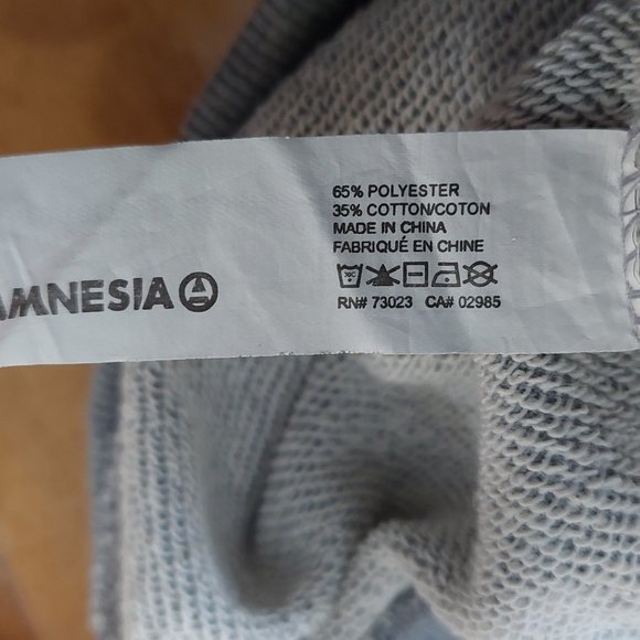 AMNESIA men's long sleeved solid grey distressed sweatshirt size Large - Picture 10 of 13